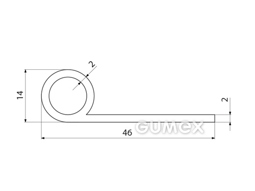 "P" Silikonprofil mit Loch, 46x14/2mm, 65°ShA, -60°C/+180°C, transparent, 